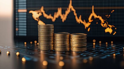 Economic trends in gold coins stacked financial market analysis