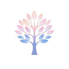 Obraz premium A colorful tree illustration showcasing a blend of pink and blue leaves., isolated on a transparent background.