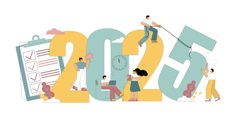 Numbers 2025. People change 2024 to 2025. Preparing for the New Working Year. Planning for the year. Setting goals for 2025