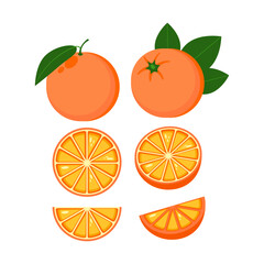 Orange whole and slice. Fresh juicy tropical fruit. Vector illustration.eps