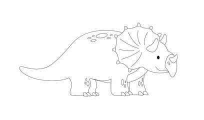 Outline vector flat illustration. Cute cartoon triceratops. Prehistoric animal. Coloring for kids