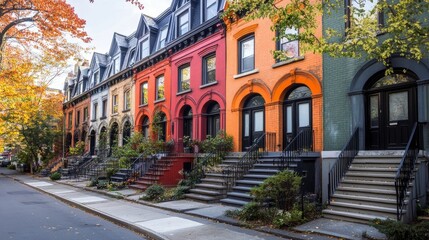 Stylish row houses in a newly developed urban renewal zone, highlighting contemporary architecture and community revitalization.