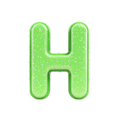 A vibrant green letter 'H' designed with a glossy and sparkly finish., isolated on a transparent background.