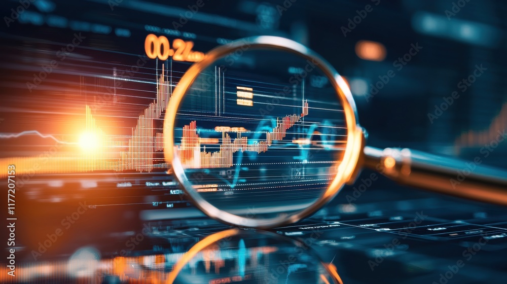 Leinwandbilder a close-up view of digital graphs and data analysis, highlighting financial trends through a magnify
