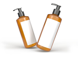 Plastic bottle container with dispenser pump. Blank product packaging mockup template on isolated for facial liquid, body spa lotion, bath product, serum, moisturizer and other hygiene cosmetic