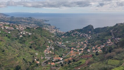 Fototapeta premium grass, nature, outdoor, sea, ocean, aky, clouds, landscape, blue, peace, tarvel, destination, madeira island, island, love
