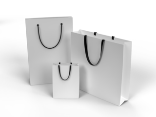 3D Realistic blank shopping bag and handle mockup. Shopping paper packaging template with copy space for supermarket, shop mall, sale merchandise products, branding and corporate identity design