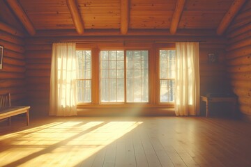 Warm sunlight filters through cabin windows, serene and spacious