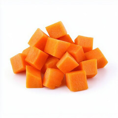 Pile of Fresh Diced Carrots on a White Background

