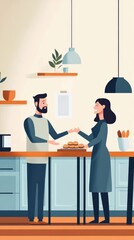 Warm Moment of Connection in a Modern Kitchen with a Couple Sharing Cookies and Smiles, Celebrating Togetherness and Joy in Everyday Life