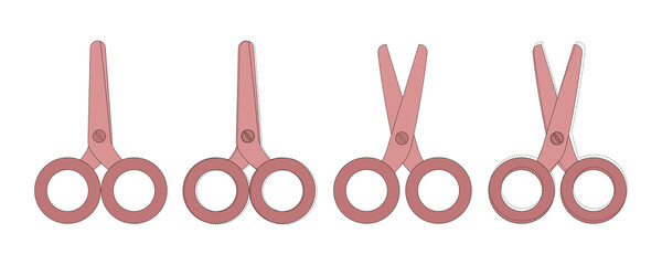 Set of pink scissors. Scissors open and closed. Sewing decor, elements