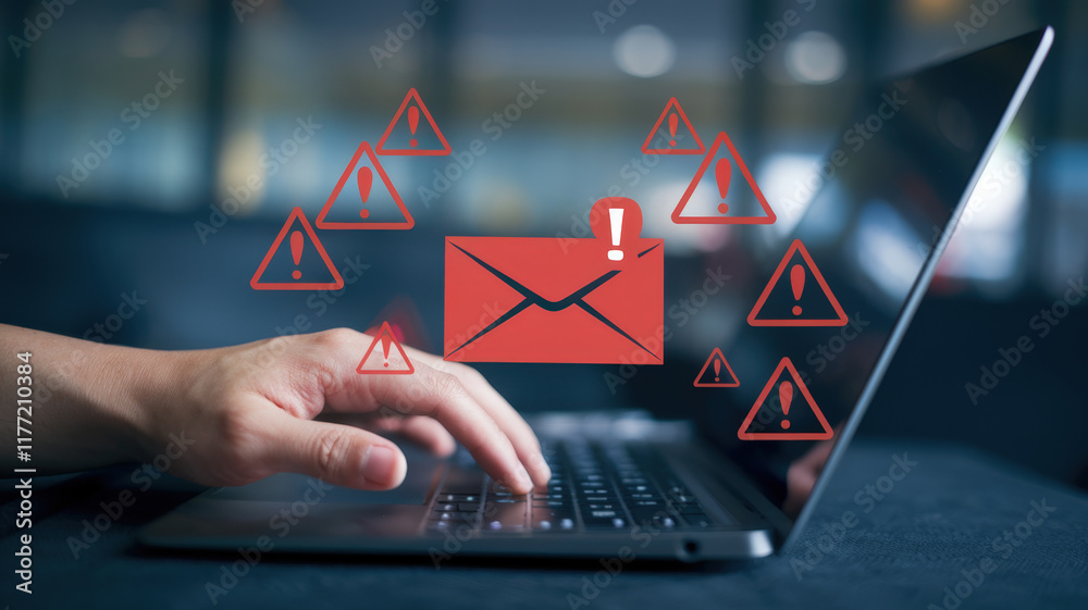 Poster Comprehensive Overview of New Email Notification and Internet Communication Concepts Highlighting Email Inbox Alerts, Spam Viruses, and Email Security Protection Mechanisms