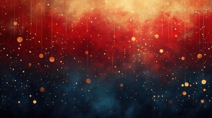 A red and gold background featuring faint dotted accents arranged symmetrically with open space in the middle 