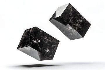 Black Marble Cubes Float in Air Abstractly