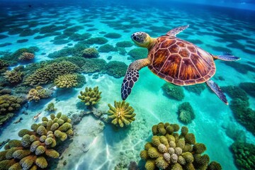 Obraz premium Aerial View of Sea Turtle Taking a Selfie with Drone - Ocean Wildlife Photography