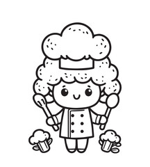 Coloring book cute broccoli chef illustration 