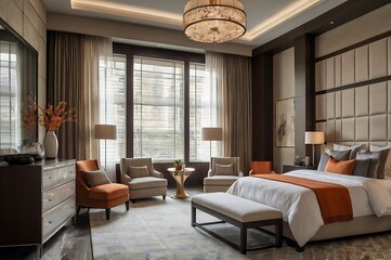 Fototapeta premium A luxury bedroom with a bed and good interior design