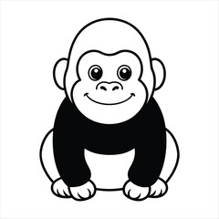 Obraz premium Simple and Cute Baby Gorilla Coloring Page for Kids – Black-and-White Outline