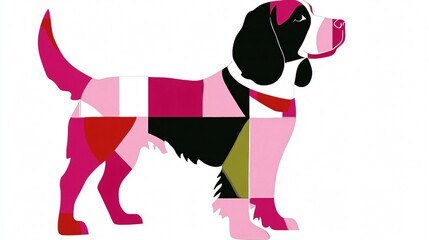 Pink and Black Geometric Dog Art - Modern, Colorful Pet Illustration