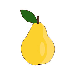 Vector ripe pear with leaf. Image with contour around perimeter