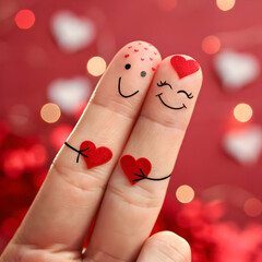 happy finger couple in love celebrating valentine s day