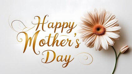 A white daisy with a golden, calligraphic \"Happy Mother's Day\" message written above it.