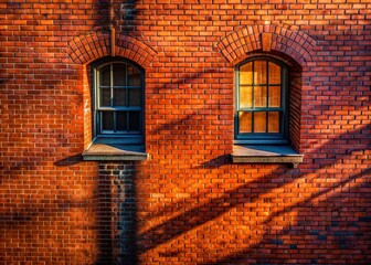 Obraz premium Aerial View Red Brick Wall Window - Drone Photography Stock Photo