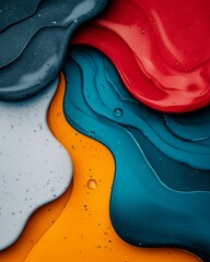 Obraz premium Abstract Fluid Art Background Teal Red Orange and Gray Swirls with Bubbles