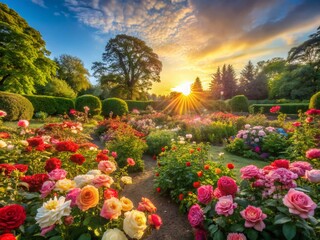 Obraz premium Aerial View Thornden Park Rose Garden, Vibrant Blooms, Drone Photography