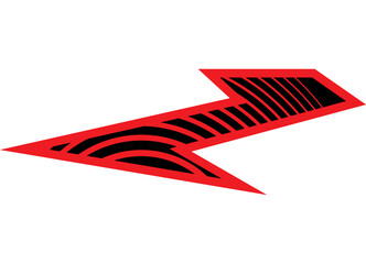 Fototapeta premium Sporty vector pattern of sharp geometric shapes. Striped arrow pointer. High-speed design element for a car, motorcycle, boat, sportswear, toy. Two-color racing stripe on a white background.