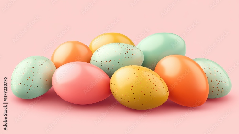 Wall mural Multi-colored eggs on a pink Easter background