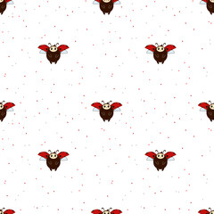 Seamless pattern with ladybug on white background with a small pot. Flat red Ladybugs on white repeating background with black spots. Cute summer bug animal kids design. Good for print, wrapping
