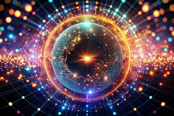 Obraz premium AI Technology: Futuristic Cosmos Big Data Neon Particle Banner