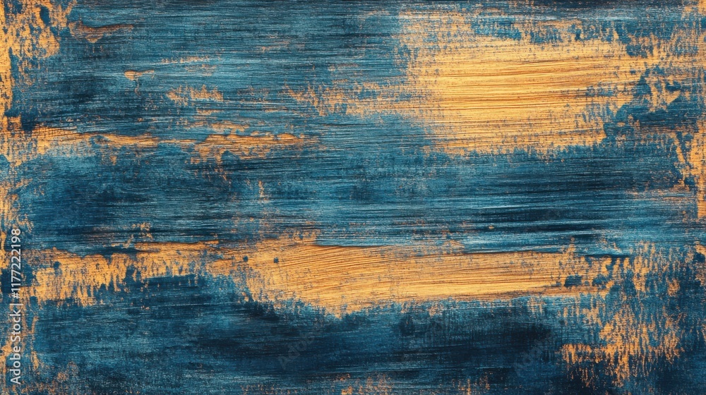 Poster colorful abstract strokes blend in a textured display of blue and gold hues on a canvas