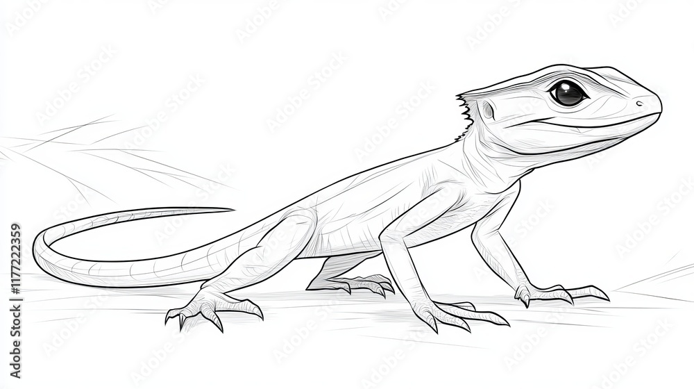 Poster vector style coloring page featuring a single lizard outline on a white background