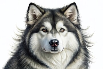 Fototapeta premium Alaskan Malamute Line Art, Dog Breed Illustration, White Background, Pet Portrait, Canine Design