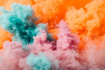 Obraz premium Abstract Pastel Color Smoke Clouds Pink Teal Orange Swirls