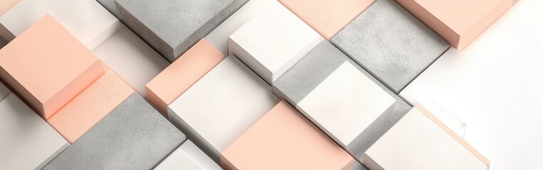 Soft pastel peach and gray blocks blend seamlessly in a modern abstract arrangement for artistic appeal
