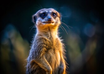 Fototapeta premium Alert Meerkat at Dusk: Low Light Wildlife Photography