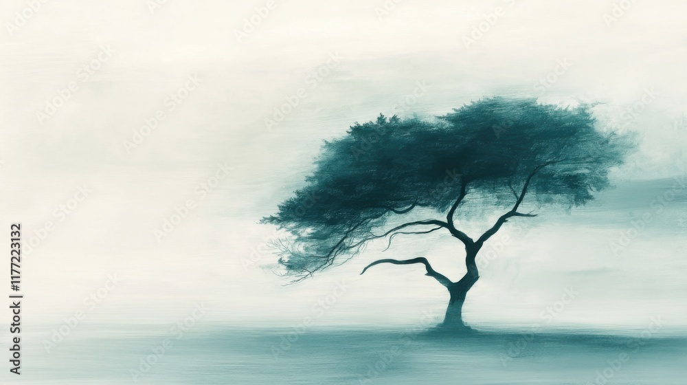 Poster silhouette of a tree in pencil highlighting minimalism and tranquility in nature