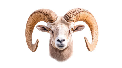 Ram head with large horns, showcasing strength and majesty