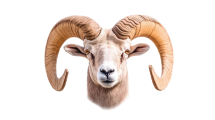 Ram head with large horns, showcasing strength and majesty