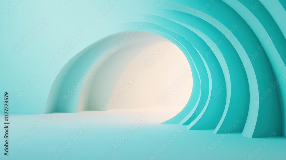 Poster Gradient transitions create a tranquil hallway with soft curves and serene light