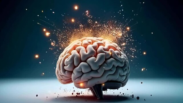 Vivid brain bursting with colorful flames and sparks, representing powerful ideas and innovation