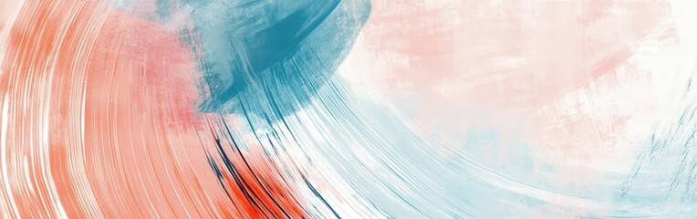 Elegant pastel coral and blue circular strokes create a serene atmosphere in abstract art