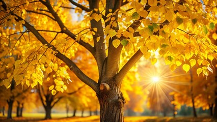 American Basswood Tree in Autumn with Bokeh Background - Nature Stock Photo