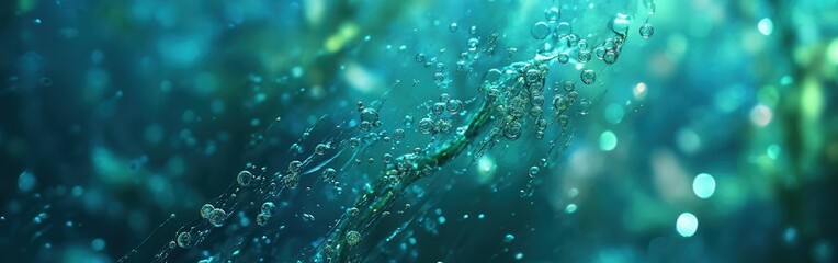 Fototapeta premium Bokeh lights blending emerald green create a calming atmosphere in an abstract setting with aquatic elements