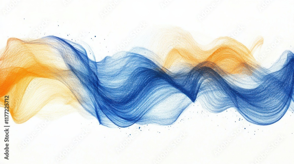 Poster abstract strokes of blue and orange blend harmoniously to create a fluid background design in soft p