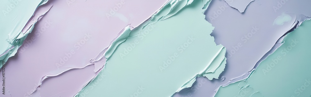Aufkleber Abstract composition of pastel mint and lavender torn paper creating a soft textured visual experience