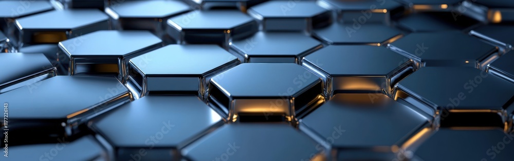 Aufkleber Luminous abstract background featuring reflective hexagonal patterns with intricate light play for artistic design applications